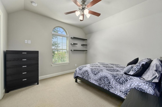 21506 Greylag Dr, Pflugerville, TX 78660 - bedroom with vaulted ceiling, light colored carpet, and ceiling fan