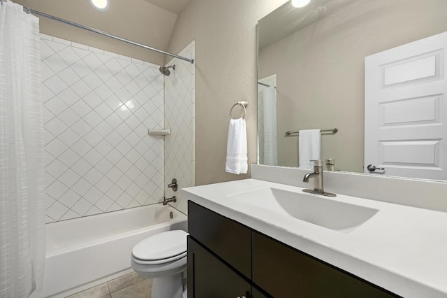 21506 Greylag Dr, Pflugerville, TX 78660 - bathroom featuring vanity, shower / bathtub combination with curtain, and tile patterned floors