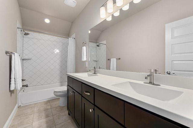 21506 Greylag Dr, Pflugerville, TX 78660 - full bath with shower / tub combo with curtain, double vanity, and tile patterned flooring