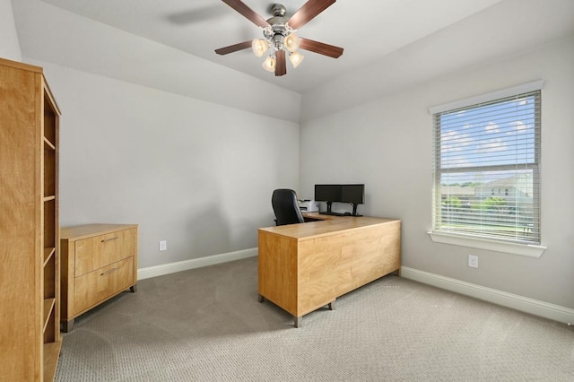 21506 Greylag Dr, Pflugerville, TX 78660 - office space with ceiling fan, light colored carpet, and vaulted ceiling