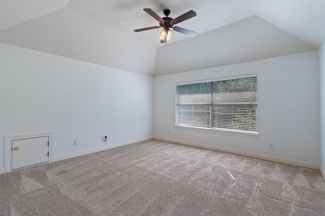 10303 Spicewood Pkwy, Austin, TX 78750 - empty room featuring vaulted ceiling, light colored carpet, and ceiling fan