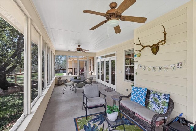 127 W Stonecastle Dr, Granite Shoals, TX 78654 - sunroom / solarium featuring a ceiling fan and french doors