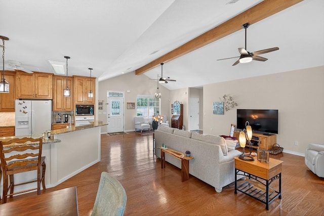 127 W Stonecastle Dr, Granite Shoals, TX 78654 - living room featuring a ceiling fan and dark wood-type flooring