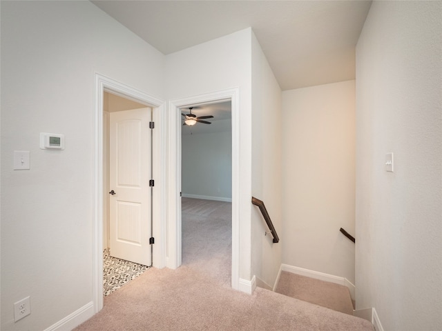 2320 Lucky Ln, Leander, TX 78641 - stairs featuring carpet floors and ceiling fan