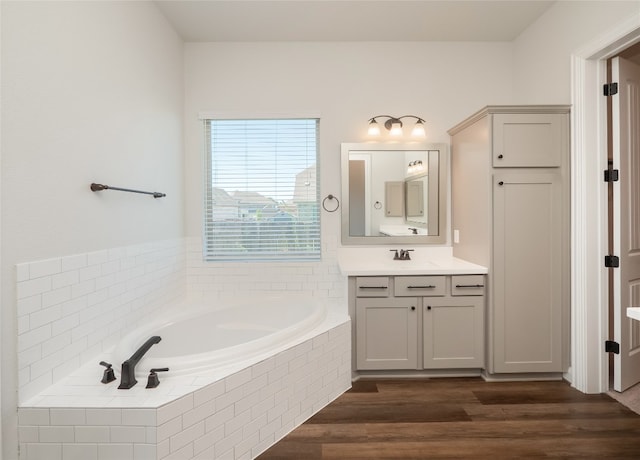 2320 Lucky Ln, Leander, TX 78641 - bathroom featuring vanity, a bath, and wood finished floors