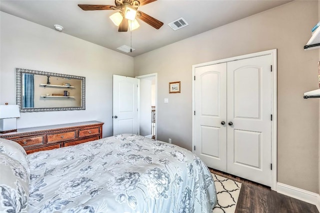 110 Waverly Spire Ct, Austin, TX 78738 - bedroom with wood finished floors, a closet, and ceiling fan