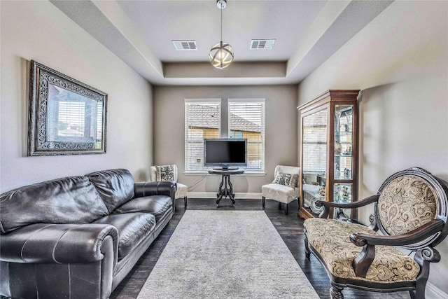 110 Waverly Spire Ct, Austin, TX 78738 - living area with a raised ceiling and dark wood finished floors