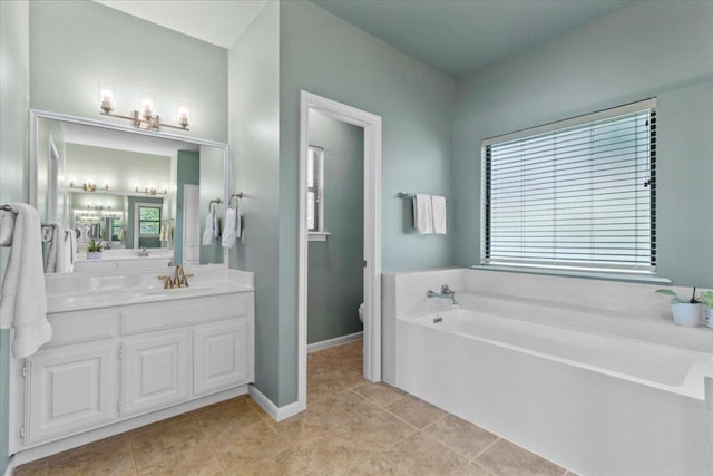 3004 Quail Run Dr, Round Rock, TX 78681 - bathroom with vanity, a bath, and tile patterned floors
