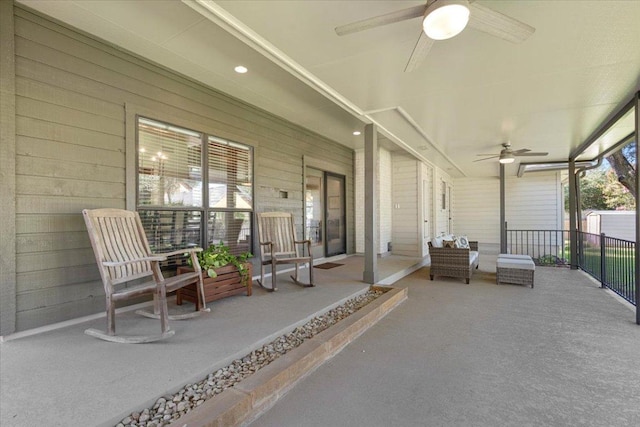 3004 Quail Run Dr, Round Rock, TX 78681 - porch featuring ceiling fan and a storage unit