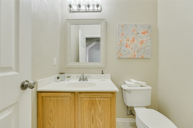 7008 Wandering Oak Rd, Austin, TX 78749 - half bathroom with vanity and tile patterned floors