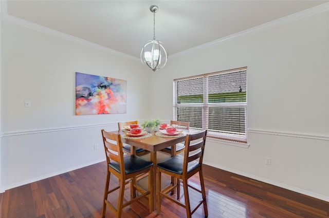 7008 Wandering Oak Rd, Austin, TX 78749 - dining room with wood finished floors, a chandelier, and crown molding