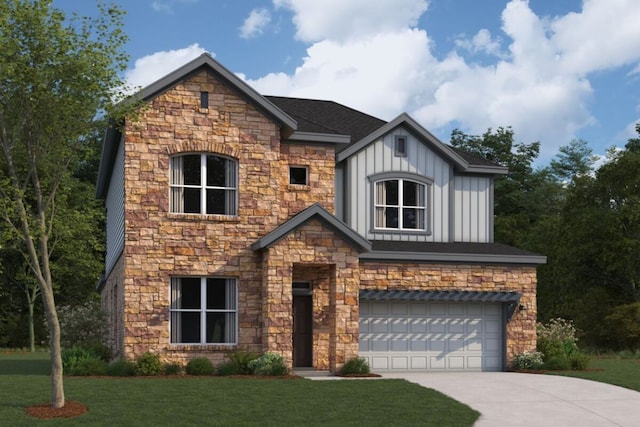 3717 Prosper Rd, Leander, TX 78641 - craftsman inspired home with stone siding, board and batten siding, a garage, and a front yard
