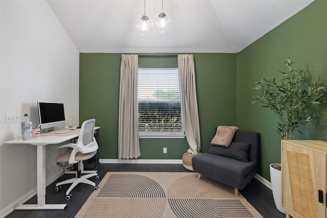 6001 Andross Ct, Hutto, TX 78634 - home office featuring vaulted ceiling and wood finished floors