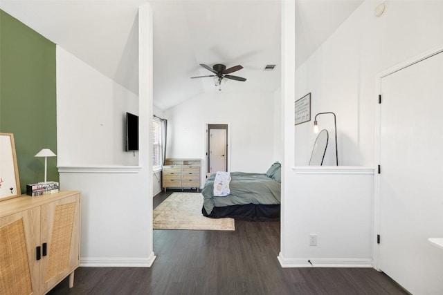 6001 Andross Ct, Hutto, TX 78634 - bedroom with wood finished floors, vaulted ceiling, and ceiling fan