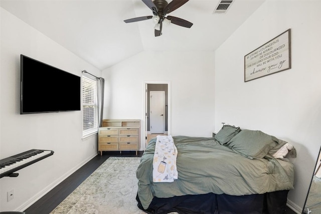 6001 Andross Ct, Hutto, TX 78634 - bedroom with wood finished floors, vaulted ceiling, and ceiling fan