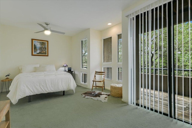 1707 Spyglass Dr Unit 41, Austin, TX 78746 - bedroom featuring access to outside, carpet floors, and ceiling fan