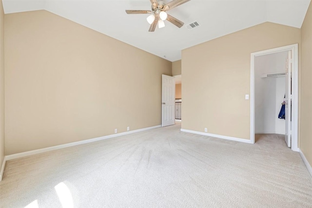 3126 Fiorellino Pl, Cedar Park, TX 78613 - unfurnished bedroom featuring lofted ceiling, light carpet, ceiling fan, a closet, and a spacious closet