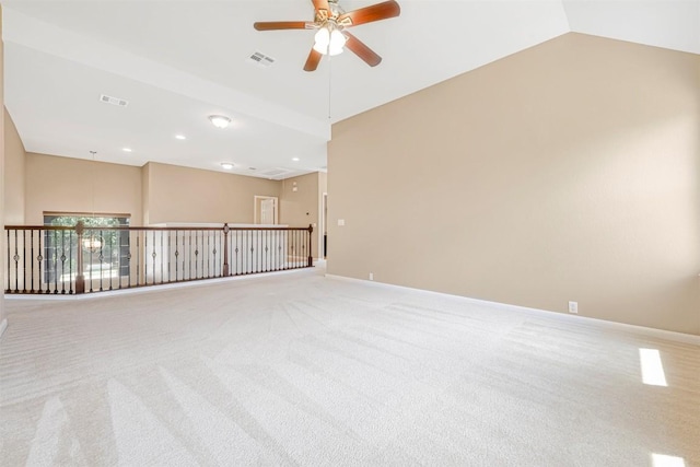 3126 Fiorellino Pl, Cedar Park, TX 78613 - carpeted spare room featuring a ceiling fan, high vaulted ceiling, and recessed lighting