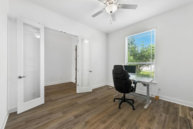 216 Tovas Secret Cv, Georgetown, TX 78628 - home office featuring wood finished floors and ceiling fan