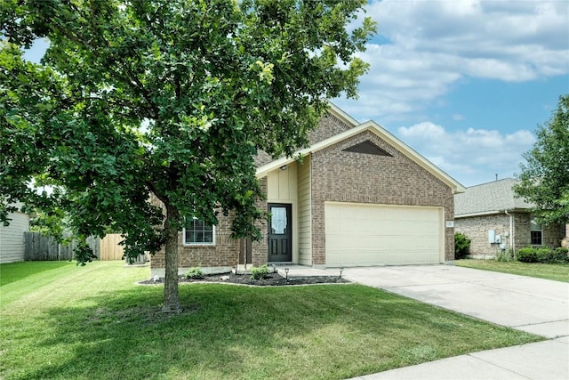 108 Tricia Ln, Hutto, TX 78634 - view of front of house featuring brick siding, a garage, and concrete driveway