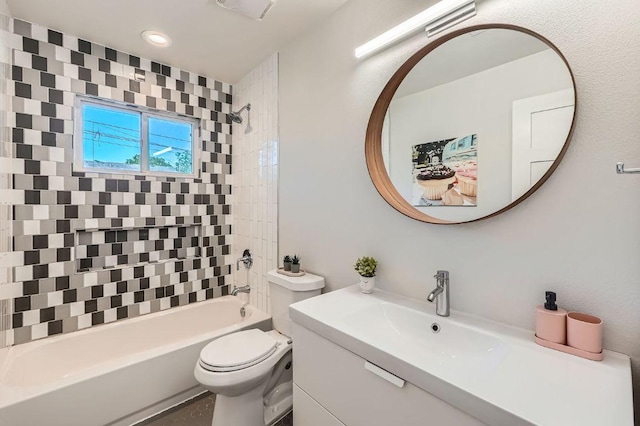 3013 Val Dr, Austin, TX 78723 - full bathroom featuring vanity, shower / bathtub combination, and recessed lighting