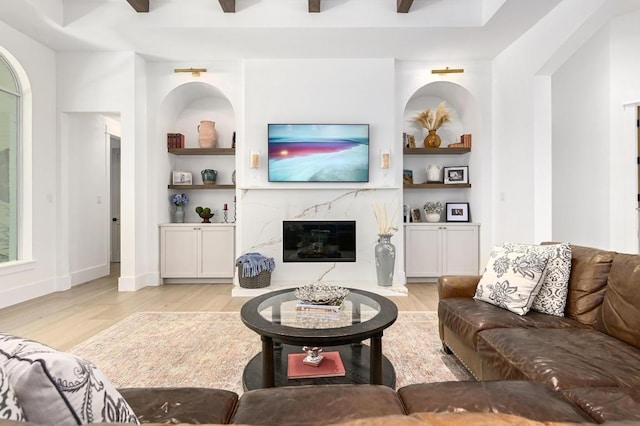 2314 Camino Del Verdes Pl, Round Rock, TX 78681 - living room featuring light wood-style flooring and a fireplace