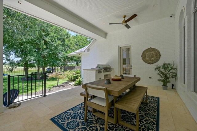 2314 Camino Del Verdes Pl, Round Rock, TX 78681 - view of patio featuring outdoor dining space, a ceiling fan, and exterior kitchen