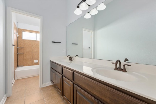 3443 Cortes Pl, Round Rock, TX 78665 - bathroom featuring double vanity, tile patterned flooring, and tub / shower combination