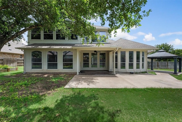 3443 Cortes Pl, Round Rock, TX 78665 - back of property featuring a gazebo, a patio area, a shingled roof, and a ceiling fan