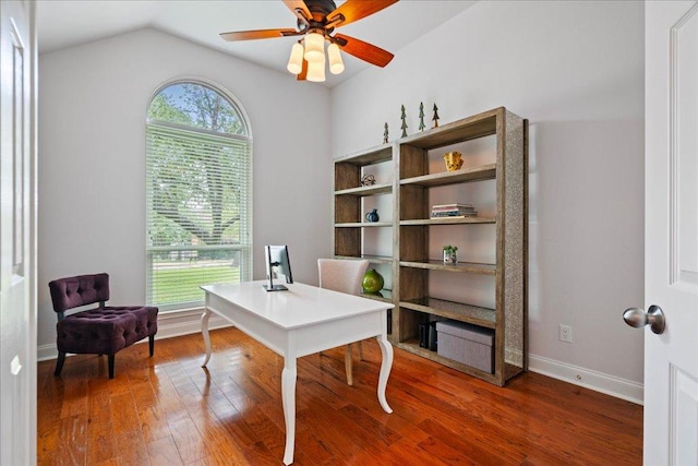 12464 Fairfax Ridge Pl, Austin, TX 78738 - office space featuring wood finished floors, a ceiling fan, and vaulted ceiling