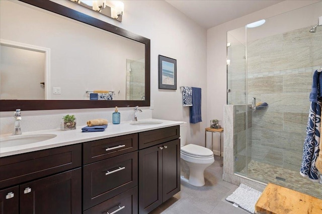 12464 Fairfax Ridge Pl, Austin, TX 78738 - full bath with a stall shower, double vanity, and tile patterned flooring