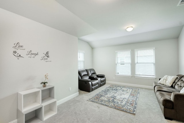 217 Stone Creek Dr, Georgetown, TX 78628 - living room featuring carpet flooring and lofted ceiling