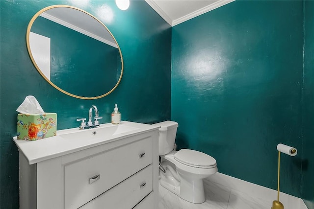 4904 Wing Rd, Austin, TX 78749 - bathroom with marble finish flooring, crown molding, and vanity