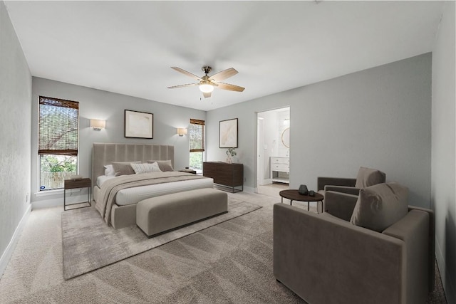 4904 Wing Rd, Austin, TX 78749 - bedroom with carpet floors, a ceiling fan, and connected bathroom