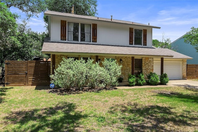 4904 Wing Rd, Austin, TX 78749 - view of front of property with a garage, stone siding, driveway, and roof with shingles