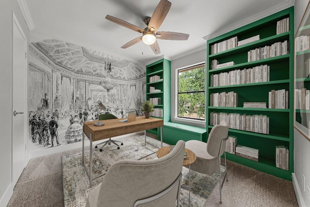 4904 Wing Rd, Austin, TX 78749 - carpeted office space featuring ceiling fan and ornamental molding