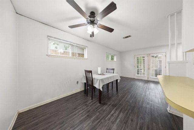 2016 Wanda St, Copperas Cove, TX 76522 - dining room featuring dark wood-type flooring, ceiling fan, and french doors