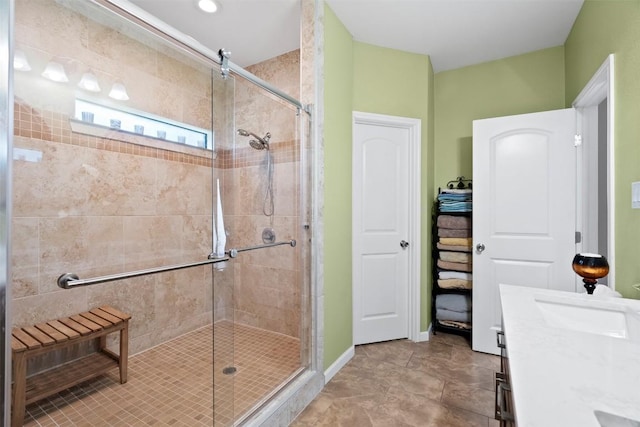 700 Canyon Bend Rd, Pflugerville, TX 78660 - full bath featuring a shower stall, vanity, and tile patterned flooring