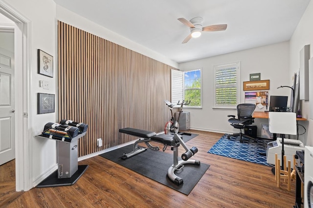 3702 Terrina St Unit 12, Austin, TX 78759 - workout area with ceiling fan and wood finished floors