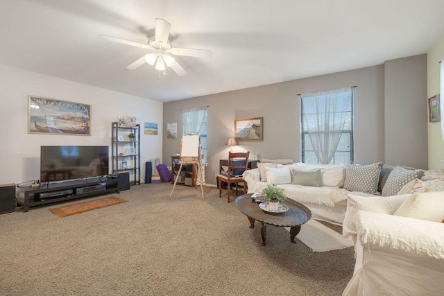 1149 Hyde Park Dr, Round Rock, TX 78665 - carpeted living room with ceiling fan