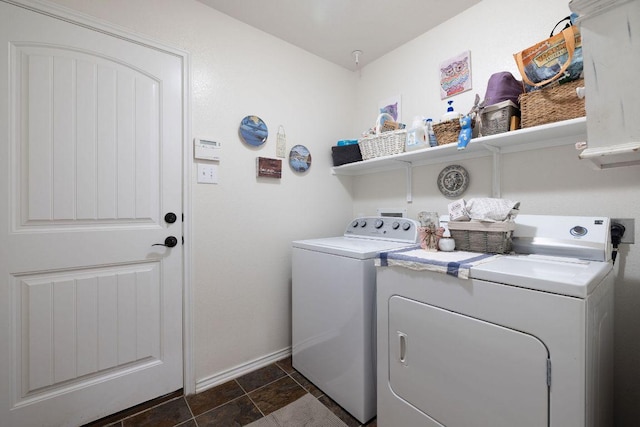 1149 Hyde Park Dr, Round Rock, TX 78665 - laundry room featuring washer and dryer and dark stone finish floors
