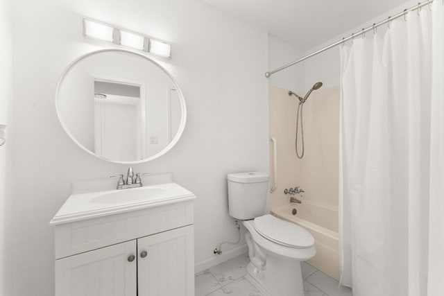 903 Silver Quail Ln, Austin, TX 78758 - full bathroom featuring vanity, shower / bath combo with shower curtain, and marble look tiles