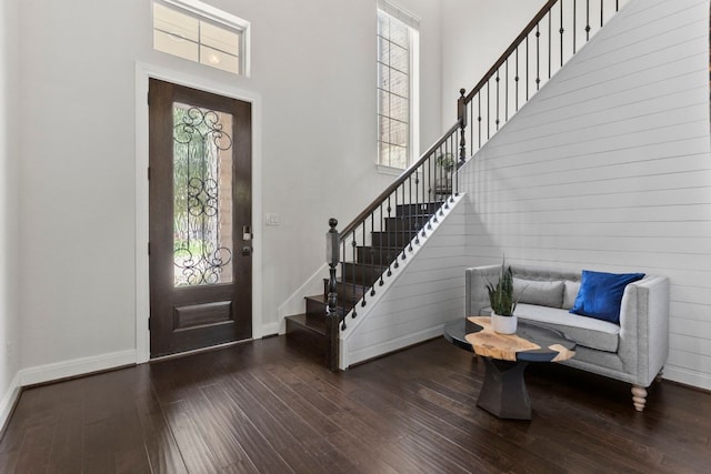 841 Expedition Way, Round Rock, TX 78665 - entrance foyer with stairs, hardwood / wood-style floors, and a high ceiling