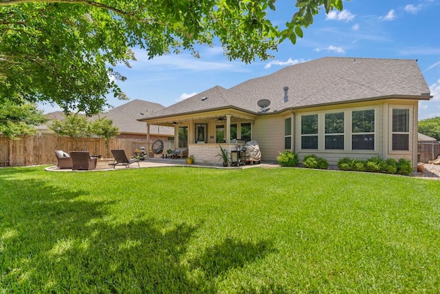 841 Expedition Way, Round Rock, TX 78665 - back of house featuring a patio, a shingled roof, and ceiling fan