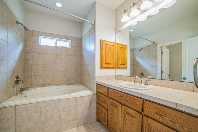 1213 Delsie Dr Unit A, Austin, TX 78734 - bathroom featuring tiled shower / bath combo, vanity, and tile patterned floors