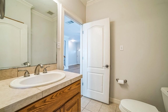 1213 Delsie Dr Unit A, Austin, TX 78734 - half bathroom featuring crown molding, vanity, and tile patterned flooring