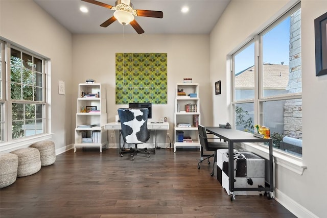 131 Katie Dr, Austin, TX 78737 - office space with a ceiling fan, wood finished floors, and recessed lighting