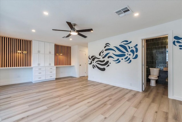 11202 Alhambra Dr, Austin, TX 78759 - unfurnished living room with light wood-style flooring, a ceiling fan, and recessed lighting