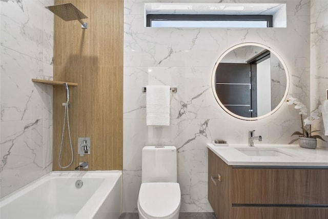 3206 Marshall Ave, Lago Vista, TX 78645 - full bathroom with tile walls, vanity, and shower / bath combination