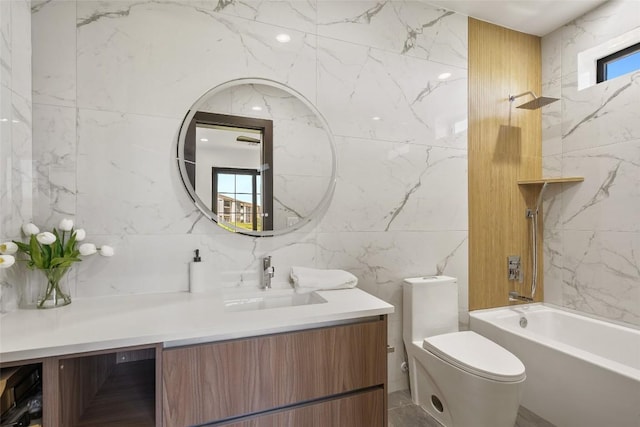 3206 Marshall Ave, Lago Vista, TX 78645 - bathroom featuring vanity, tile walls, and bathtub / shower combination